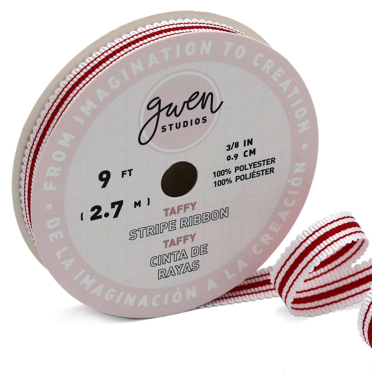 Gwen Studios 3/8" x 3yd. White & Red Stripe Grosgrain Ribbon
